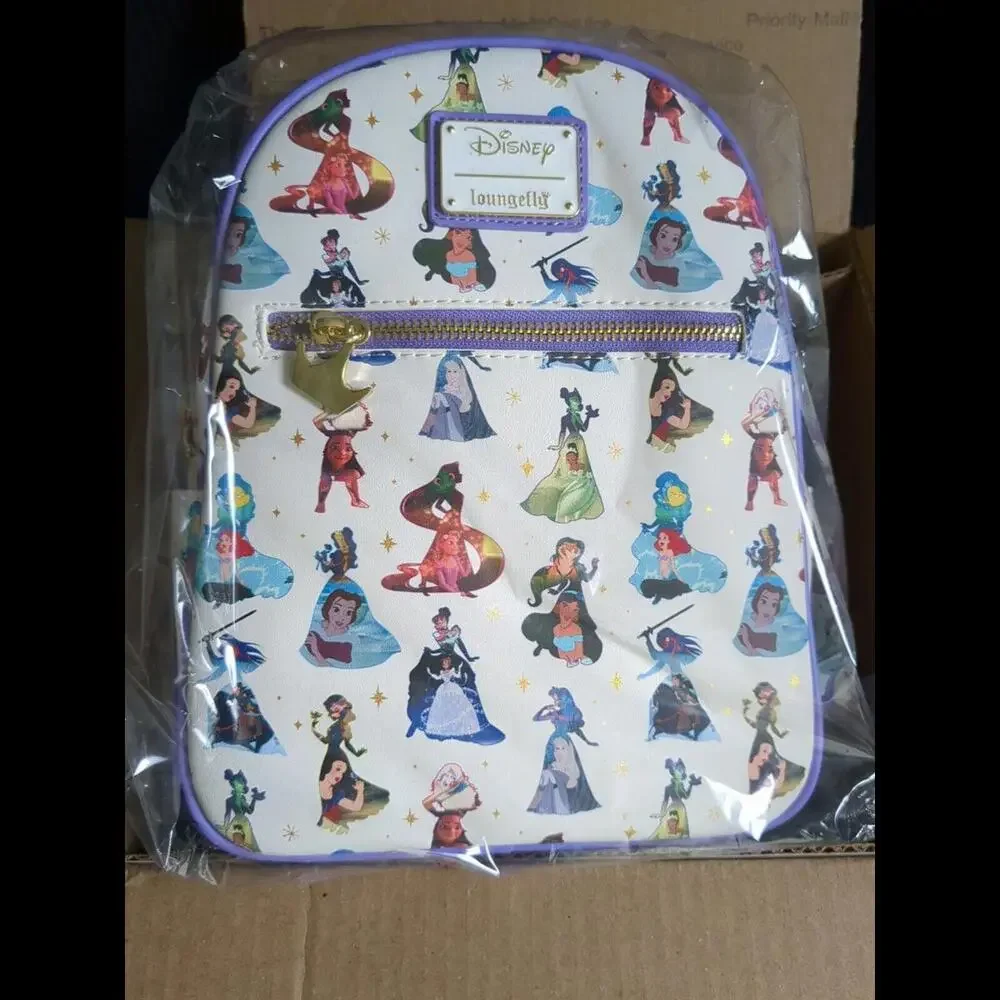 LoungeFly Disney Princess Dress Print White Purple Mini Backpack AOP Exclusive - Picture 5 of 7